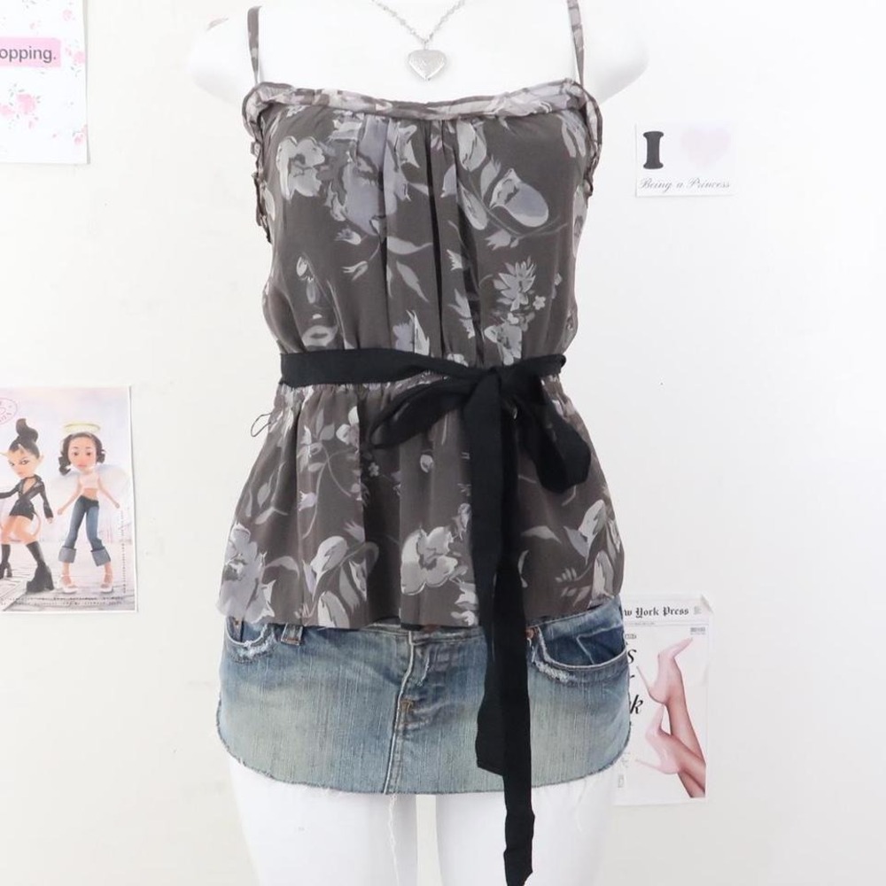 American Eagle Y2K Dark Floral Blouse Babydoll Top — Grunge / Vintage Soft Girl